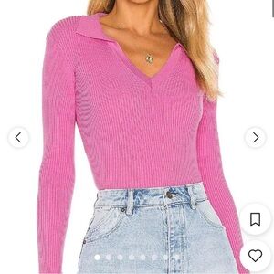 Lovers + Friends Pink Ribbed V-Neck Top